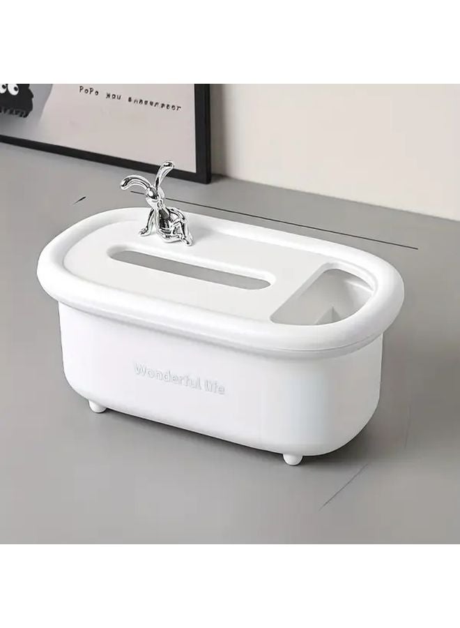 حامل علبة المناديل الأبيض الحديث البسيط مع أقسام مفتوحة لتنظيم طاولة الزينة - Image 4